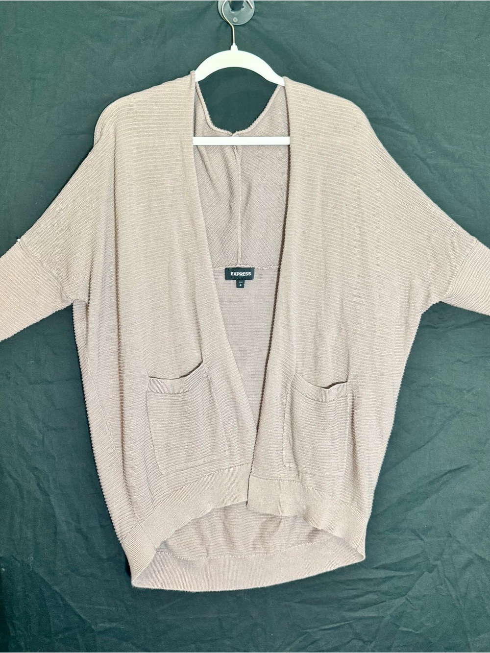 Express Open-Front Taupe Ribbed Cardigan